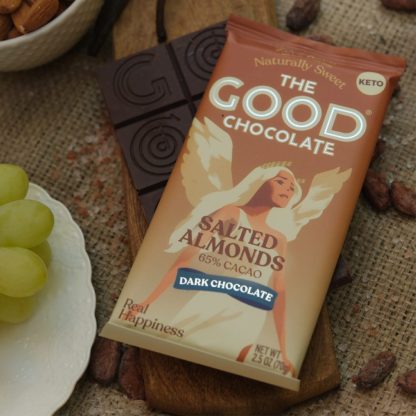 the good chocolate brand salted almond bar packaged