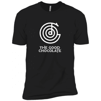 Black t-shirt with The Good Chocolate logo in white for Boys