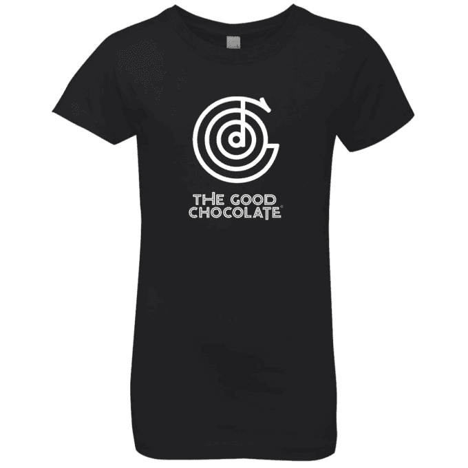Black t-shirt with The Good Chocolate logo in white for Girls