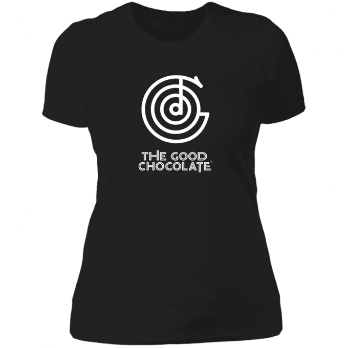 Black t-shirt with The Good Chocolate logo in white for Women