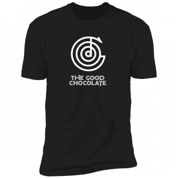 Black t-shirt with The Good Chocolate logo in white for Men