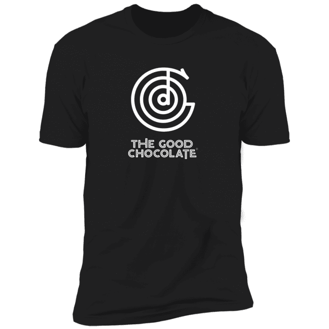 Black t-shirt with The Good Chocolate logo in white for Men