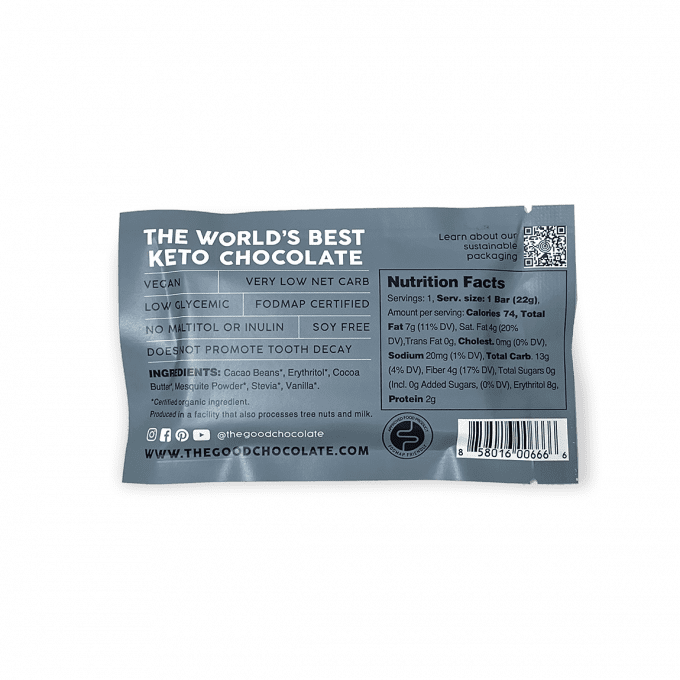Back Pack of The Good Chocolate's Signature Dark Chocolate Mini Bar
