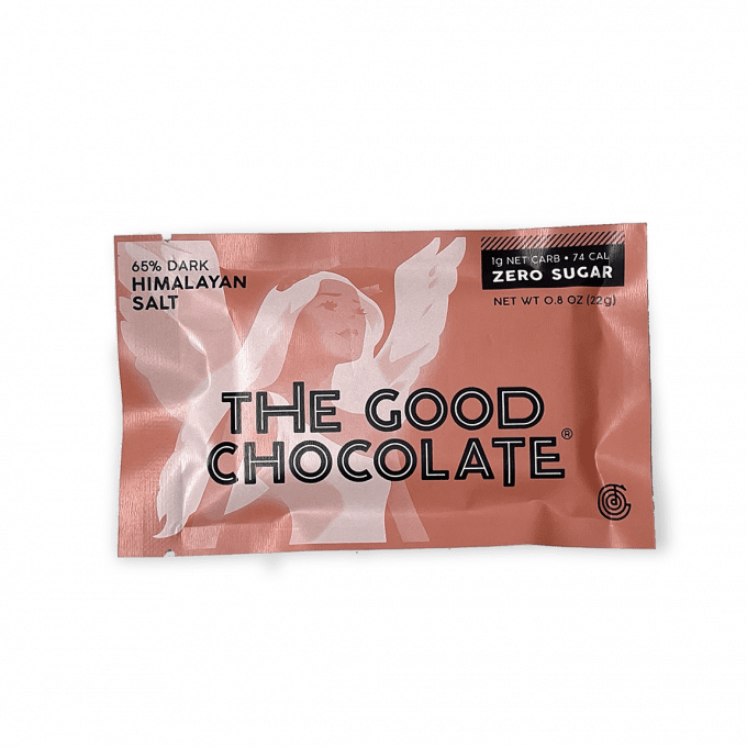 Front pack of The Good Chocolate's Himalayan + Sea Salt Chocolate Mini Bar