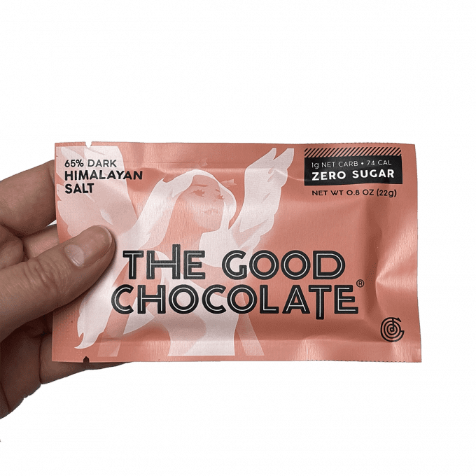 Front pack of The Good Chocolate's Himalayan + Sea Salt Chocolate Mini Bar