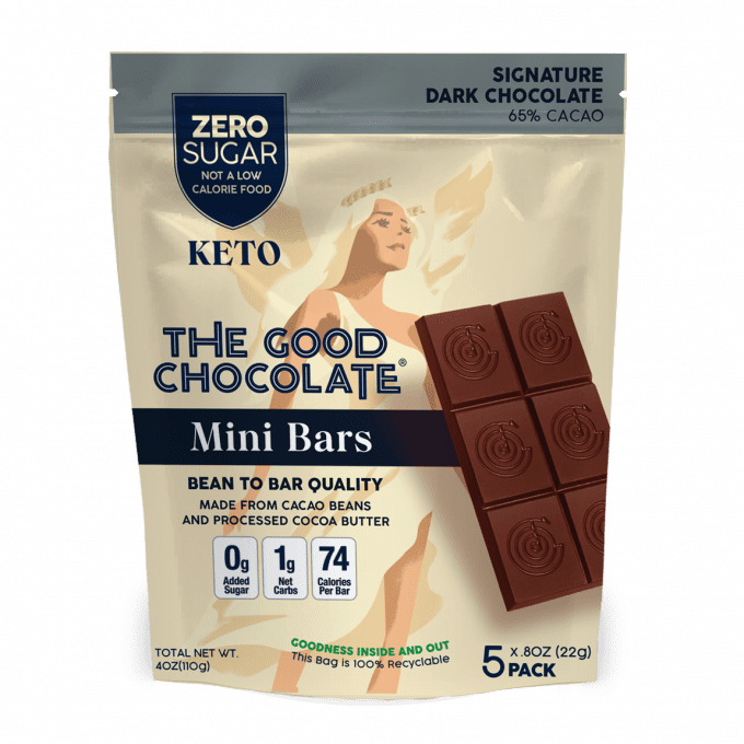 Packet of The Good Chocolate's Signature Dark Chocolate Mini Bar 5 Pack