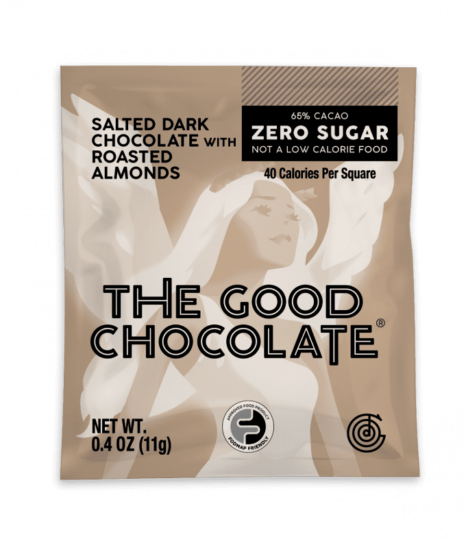 Front of The Good Chocolate Salted Almonds Chocolate Square