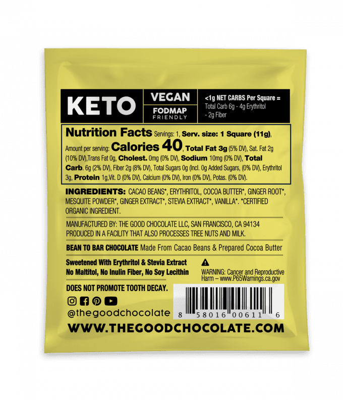 Back of The Good Chocolate Dark Chocolate With Ginger