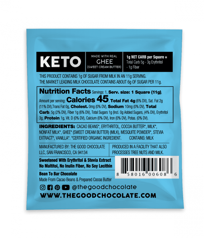 Back of The Good Chocolate's Milk Chocolate Style