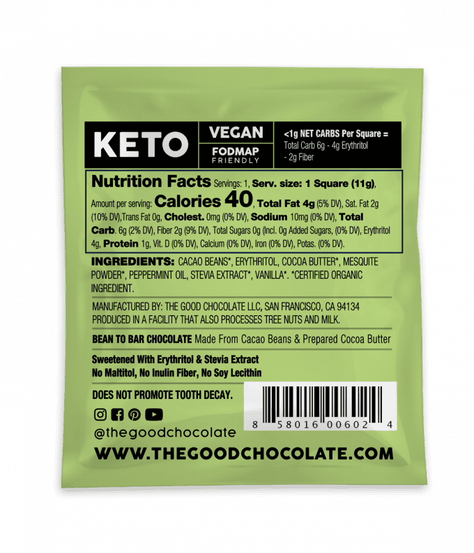 Back of The Good Chocolate Dark Chocolate Peppermint