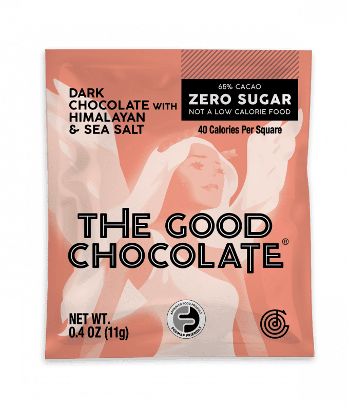 Front of The Good Chocolate Dark Chocolate with Himalayan & Sea Salt