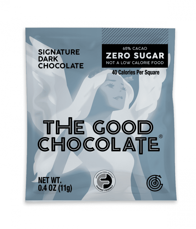 Front of The Good Chocolate's Signature Dark Chocolate Square
