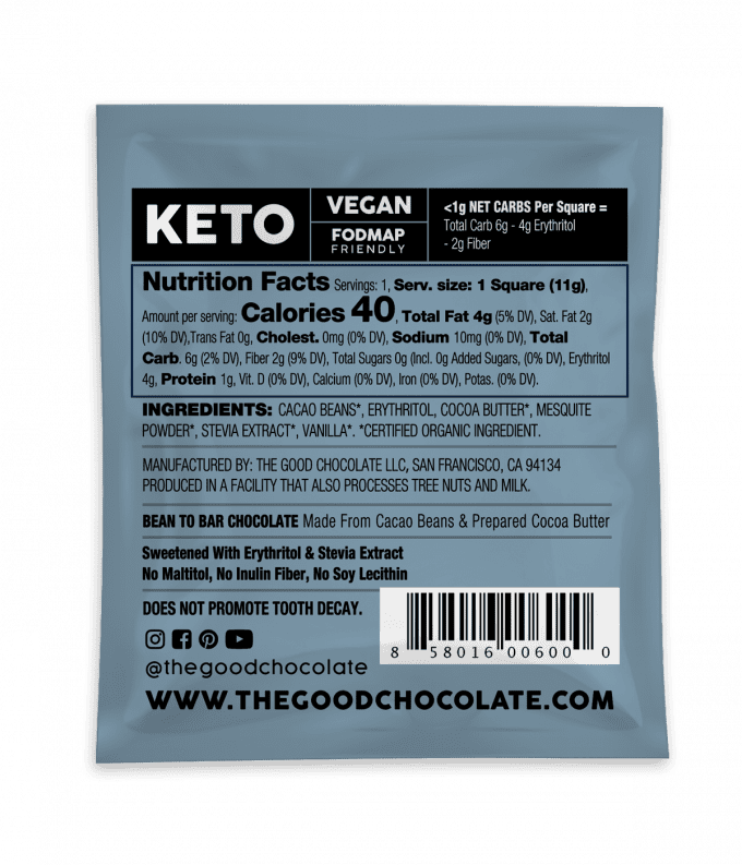 Back of The Good Chocolate Signature Dark Chocolate Square