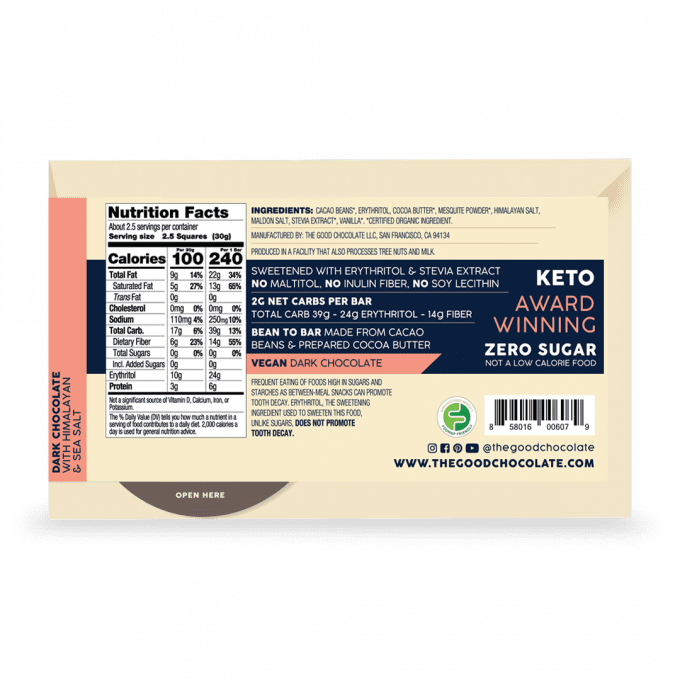 Back The Good Chocolate's Himalayan & Sea Salt Dark Chocolate pack