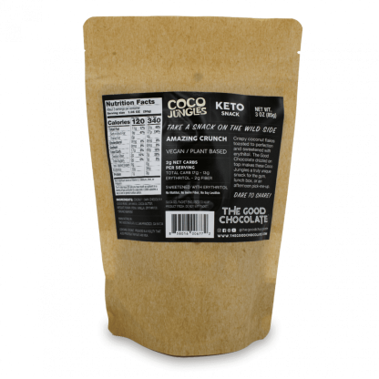 Back of The Good Chocolate's pack of Coco Jungles / Toasted Coconut Chunks + Zero Sugar Chocolate