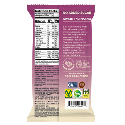 Back of Double Crunch Coconut Milk Vegan Cacao Bar