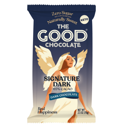 Front pack of The Good chocolate's Signature Dark Chocolate