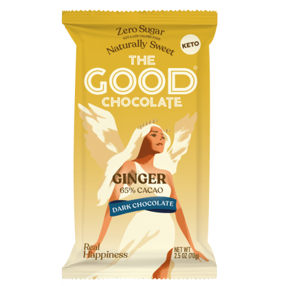 Front pack of The Good chocolate's Ginger Dark Chocolate