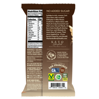 Back pack of The Good Chocolate Ethiopian Coffee Dark Chocolate