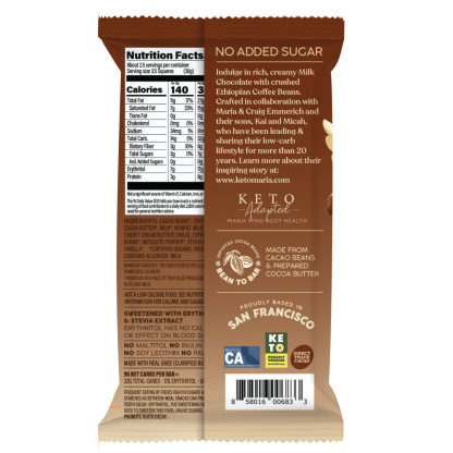 Back pack of The Good Chocolate Ethiopian Coffee Milk Chocolate